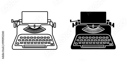 Vintage Typewriter Icon Set with Blank Paper Sheet