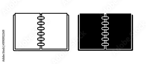 Open Spiral Notebook Outline and Silhouette Icon Set