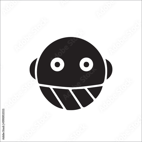 Cute black and white robot face with expressive eyes and friendly smile