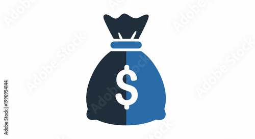 Money Bag Dollar Sign Finance Icon - Blue Navy Two Tone Flat Design Wealth Investment Vector
