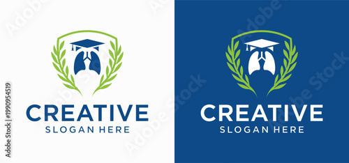 Pulmonary Specialist Medical School Logo with Academic and Lung Concept