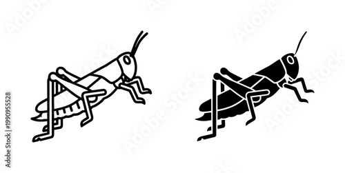 Tableau sur toile Grasshopper insect line and silhouette icon set