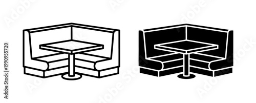 Corner Restaurant Booth Table Icon Set