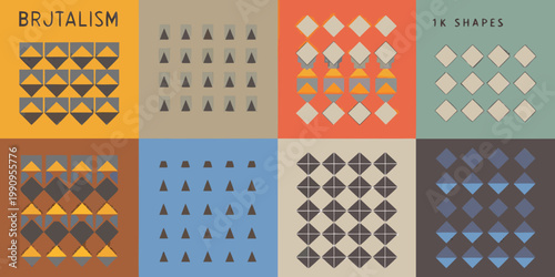 Geometric patterns in a grid inspired by brutalist design aesthetics