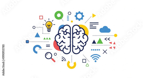 Brain, technology, innovation, icons, symbols, vector graphics, creative thinking, problem solving