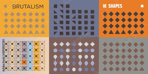 Geometric patterns and shapes inspired by brutalist architectural aesthetics