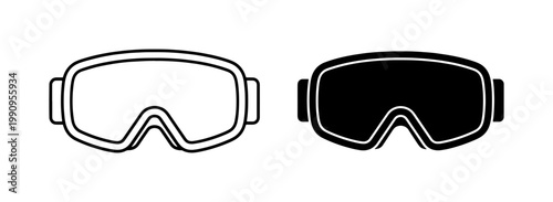 Ski Goggles Icon Set in Outline and Solid Style