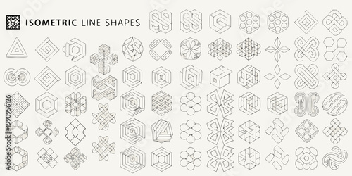 Collection of various isometric line shapes and geometric designs