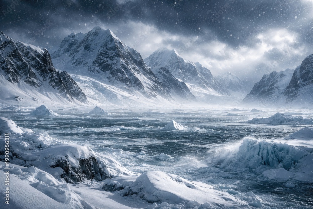 Obraz premium Snow covered polar landscape showcasing harsh winter climate