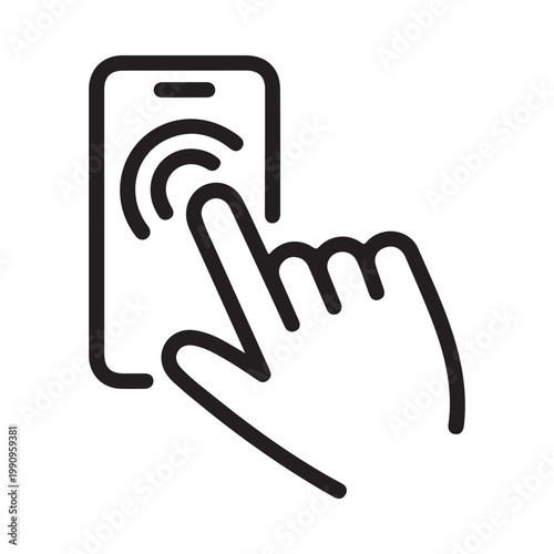 Hand finger touching smartphone screen icon