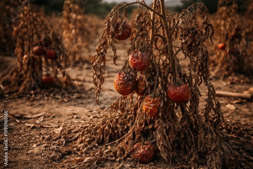 Brown and shriveled tomato plants representing unsuccessful harvest