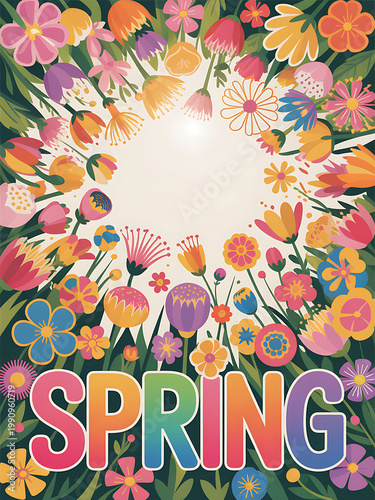 Vibrant Springtime Meadow Bursting with Colorful Flowers and Lush Greenery, Celebrating the Arrival of the Season with Joyful Blooms and Nature's Splendor