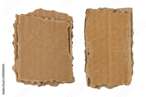 Set of brown cardboard torn paper edge sheet isolated on transparent background	
