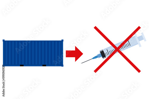 注射器とコンテナで表現する医療供給停止と物流問題のコンセプトイラスト