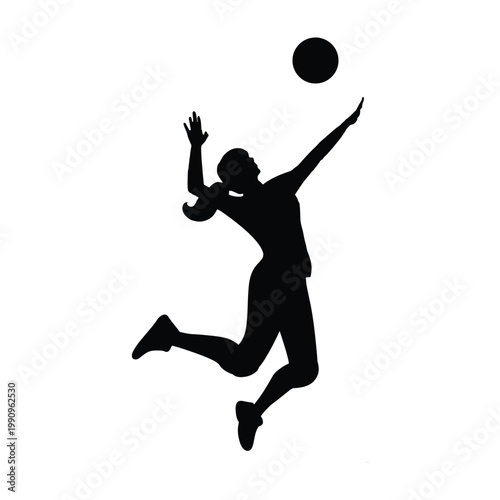 Black silhouette of a male volleyball player jumping to hit a ball  action sport