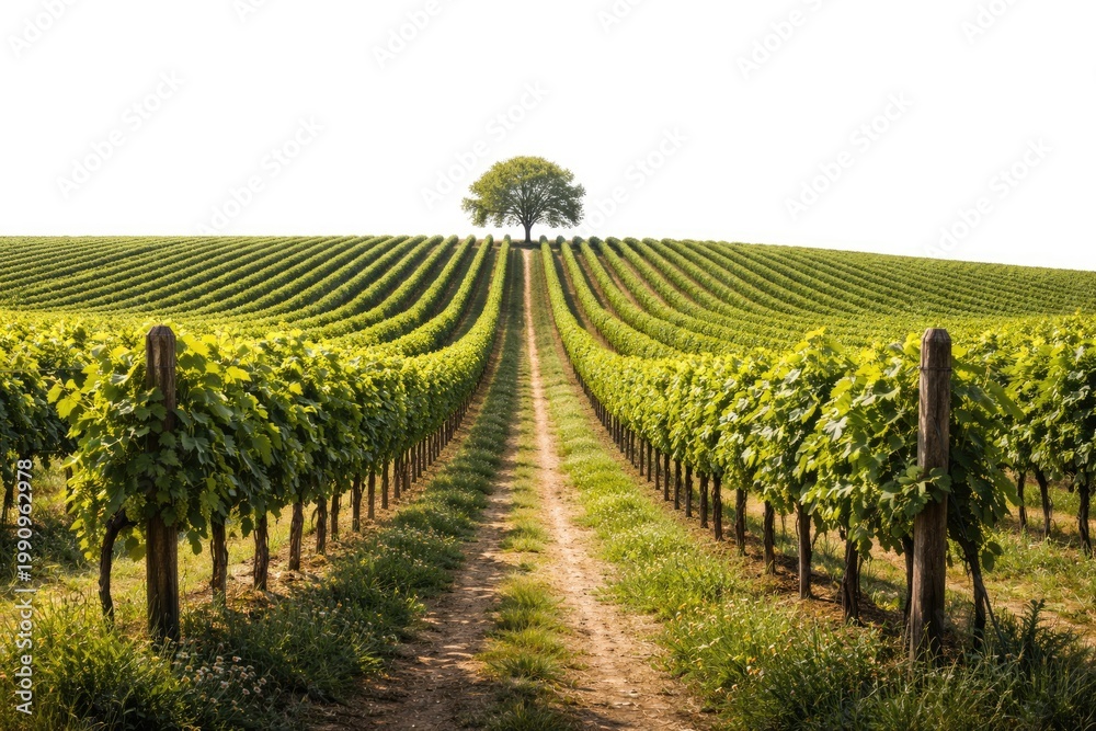 Obraz premium Lone vineyard view showcased on a bright white backdrop