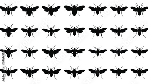Bee silhouettes arranged in a uniform grid represent insect life and ecological themes through a clean minimalist graphic style perfect for environmental and agricultural design projects.