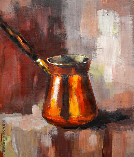 pots for coffee and coffee beans watercolor