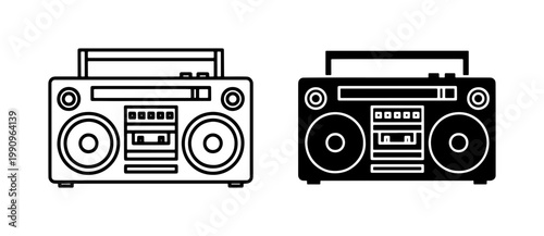Retro Boombox Radio Cassette Player Line Art Icons
