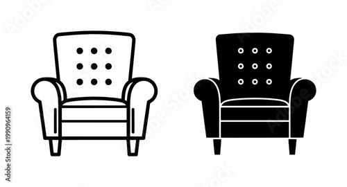 Classic Armchair Icon Set in Line and Solid Style