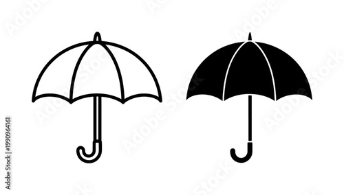 Black umbrella icon set in outline and solid style