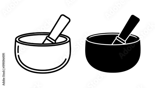 Tibetan Singing Bowl Icon Set for Meditation and Sound Healing