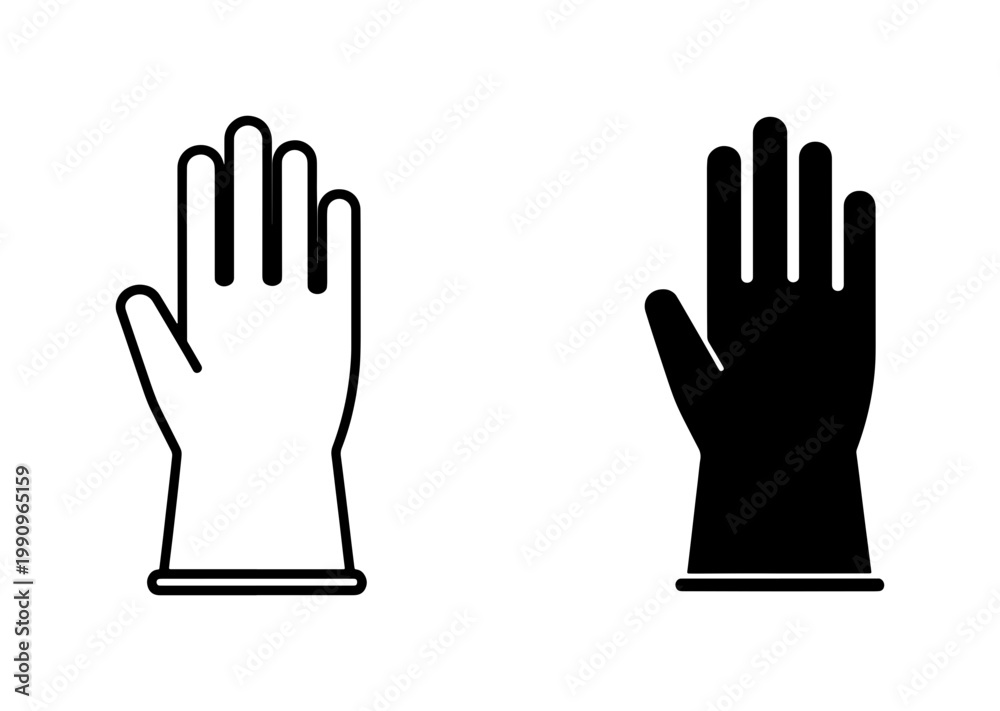 Obraz premium Protective rubber glove outline and solid black icon set