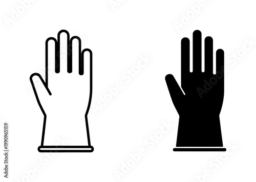 Protective rubber glove outline and solid black icon set