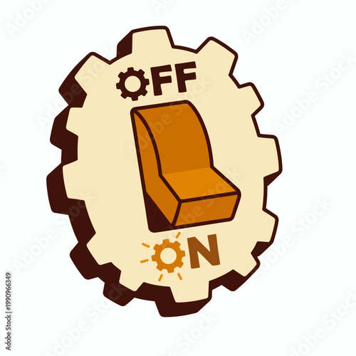 A creative illustration of an ON/OFF switch depicted as a gear, symbolizing control, power, and the ability to manage one's environment or decision-making.