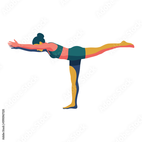 This vibrant image features a stylized representation of a woman in a yoga pose, showcasing movement, flexibility, and balance against a plain background, highlighting health.
