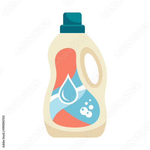 A visually appealing illustration of a liquid laundry detergent bottle, characterized by its sleek design and vibrant colors, perfect for household needs.