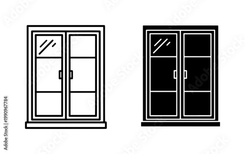 Fotografie Modern Sliding Glass Window Line and Glyph Icon Set