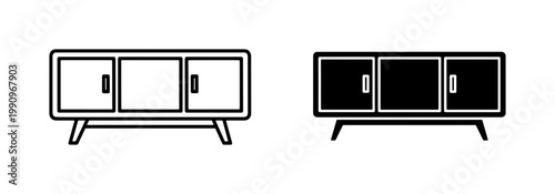 Modern Sideboard Furniture Icon Set in Line and Solid Style