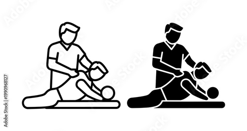 Physiotherapy massage icons for back pain relief and rehabilitation