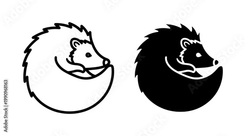 Minimalist Hedgehog Vector Icon Set in Black and White