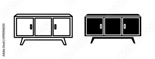 Mid Century Modern Sideboard Cabinet Vector Icon Set