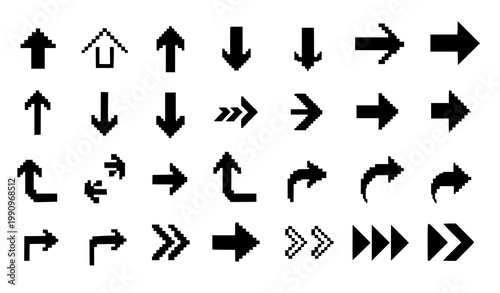 8 bit pixel arrow collection with retro game asset directional symbols vector set
