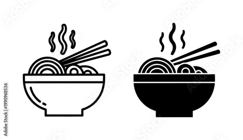 Hot Ramen Noodle Bowl Icon Set with Chopsticks
