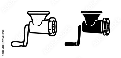 Manual Meat Grinder Icon Set in Outline and Solid Style