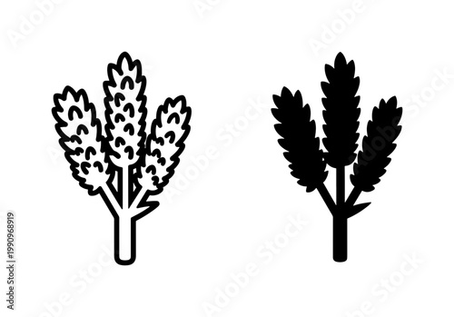 Wheat ear icon set with outline and black silhouette styles
