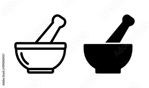 Mortar and Pestle Pharmacy Icon Set