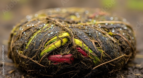 Macro Shot of a Decorative Organic Compost Bundle with Fresh Dew Drops