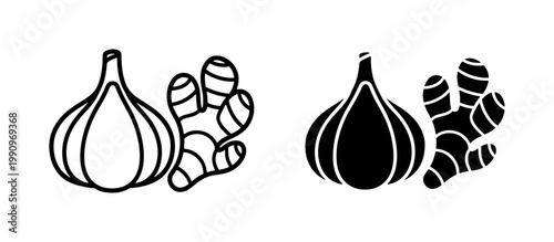 Garlic and Ginger Root Vector Icon Set