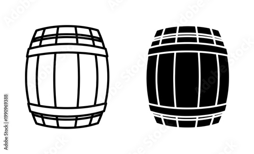 Wooden Barrel Icon Set for Wine or Whiskey Storage