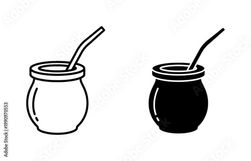 Yerba Mate Tea Cup and Bombilla Straw Icon Set