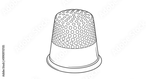Traditional Thimble Sewing Tool Outline Illustration on Isolated White Background