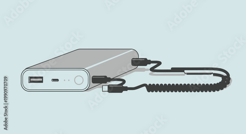Portable power bank with cables attached.