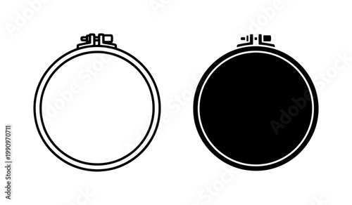 Embroidery Hoop Icon Set with Outline and Solid Silhouette
