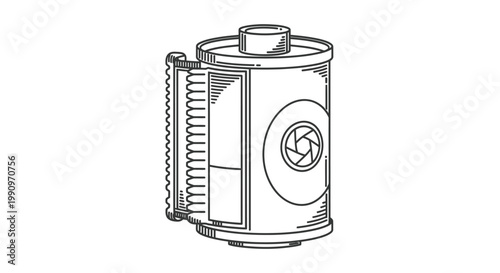 Classic Camera Film Roll Outline Illustration on Isolated White Background