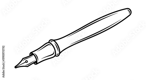A black and white illustration of a fountain pen.